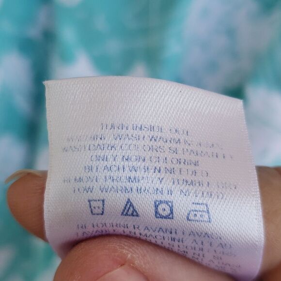 Lands' End Tropical Print Floral Teal White Top Sz XL (18) - Picture 6 of 6